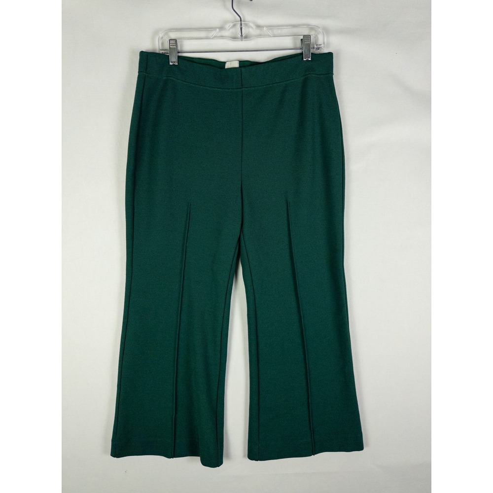 Maeve Flare Crop Pants Womens L Forest Green Stretch Pull-On Boho Chic